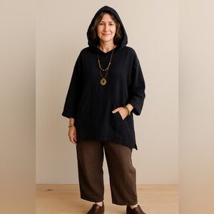 Bryn Walker Black Linen Hoodie Tunic | NWOT | Oversized Artsy Minimalist‎